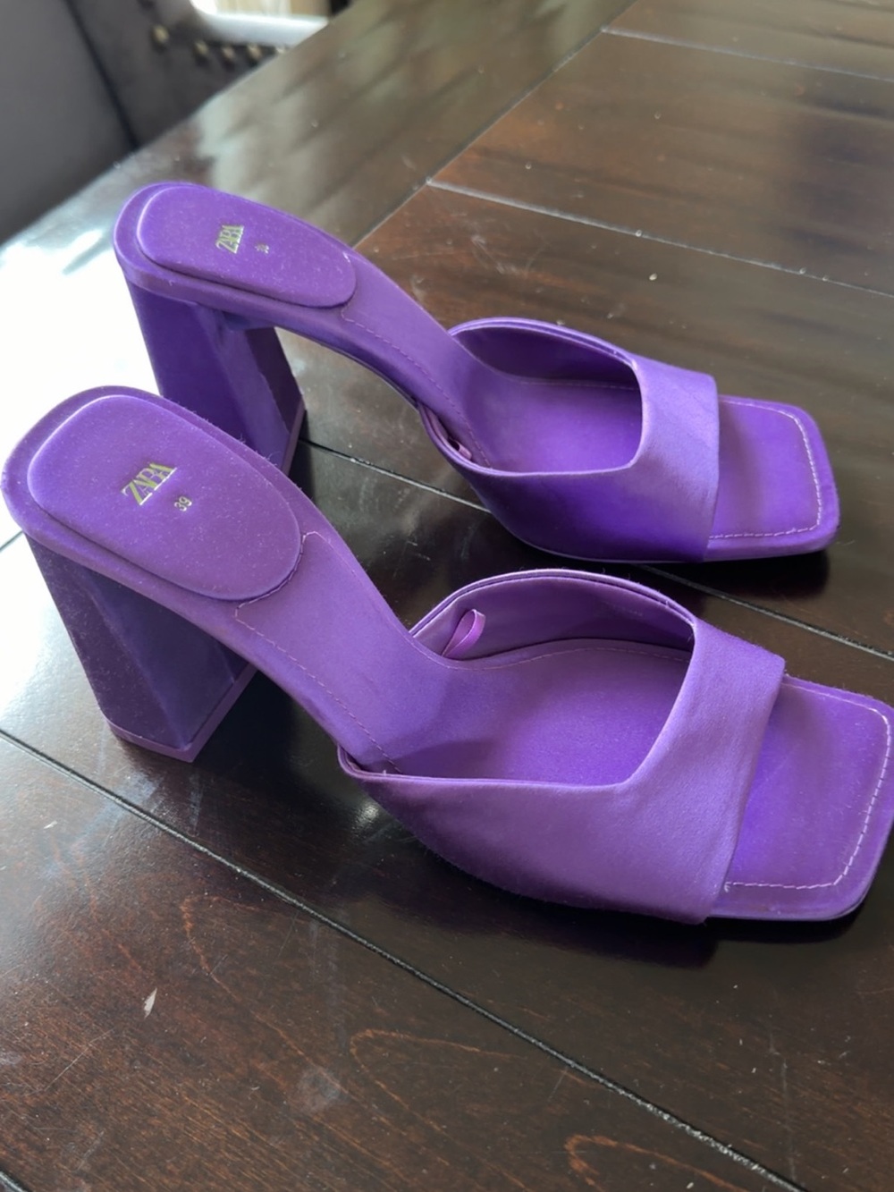 Zara Violet Block Heel Slide Sandals